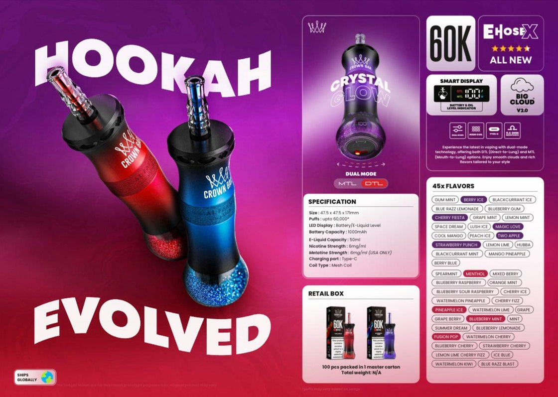 Crown Bar Al Fakher  E Hose X 60K Disposable Vape Box of 10